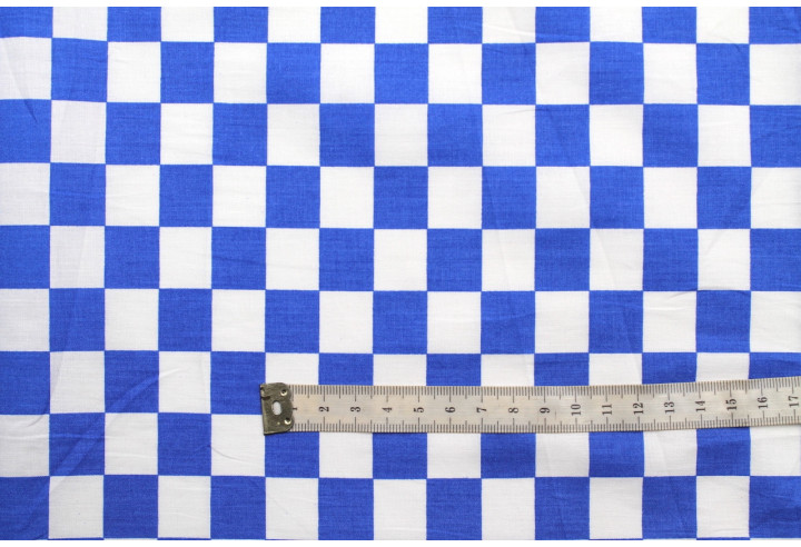 Tissu Popeline Coton Imprimé Damier Bleu -Au Mètre