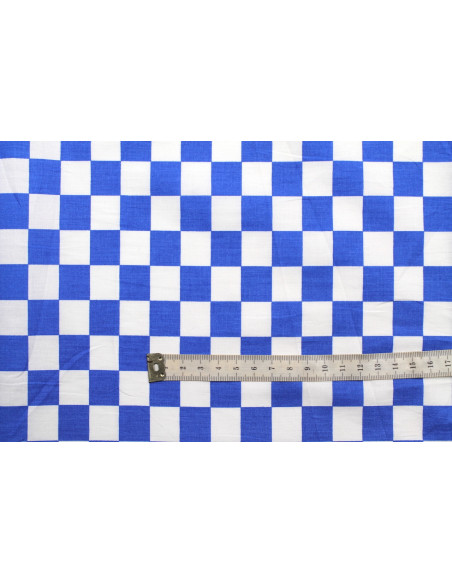 Tissu Popeline Coton Imprimé Damier Bleu -Au Mètre