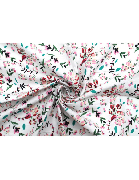 Tissu Popeline Coton Imprimé Fleur Lucie Rose -Au Mètre