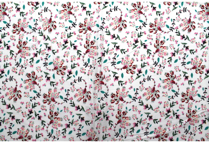 Tissu Popeline Coton Imprimé Fleur Lucie Rose -Au Mètre