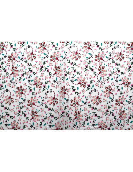 Tissu Popeline Coton Imprimé Fleur Lucie Rose -Au Mètre