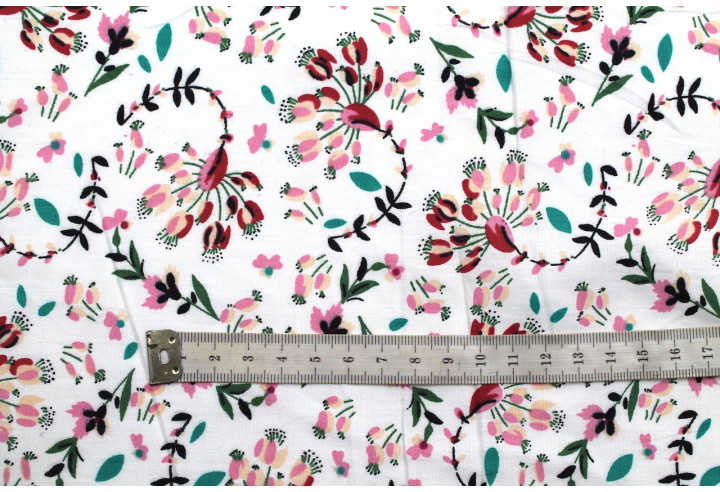 Tissu Popeline Coton Imprimé Fleur Lucie Rose -Au Mètre
