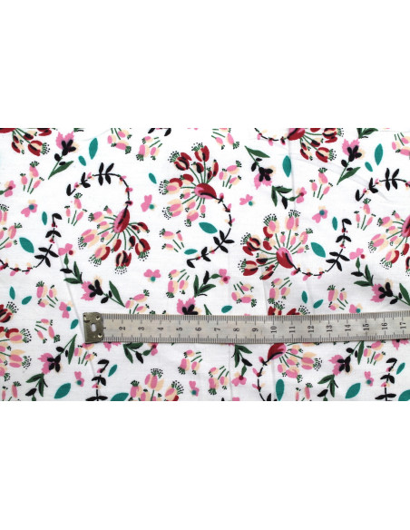 Tissu Popeline Coton Imprimé Fleur Lucie Rose -Au Mètre