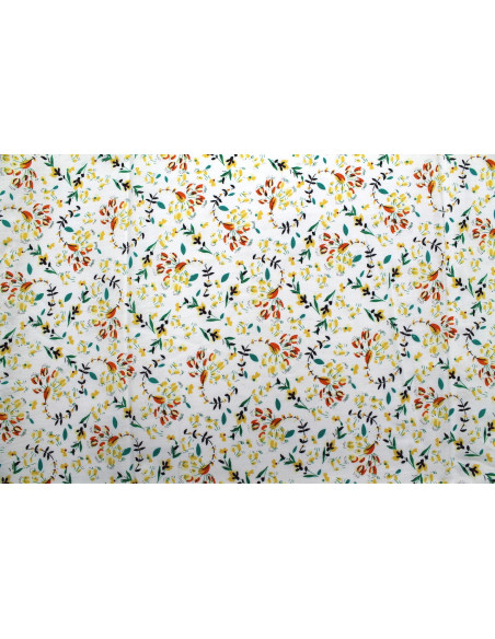 Tissu Popeline Coton Imprimé Fleur Lucie Jaune -Au Mètre