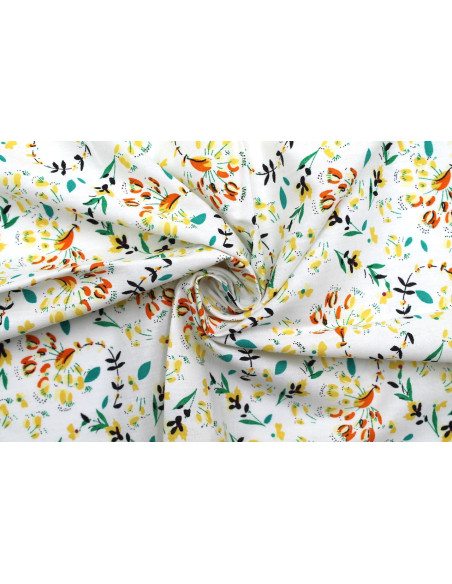 Tissu Popeline Coton Imprimé Fleur Lucie Jaune -Au Mètre
