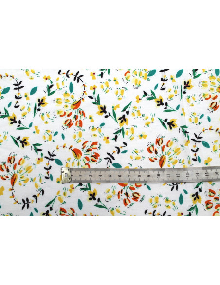 Tissu Popeline Coton Imprimé Fleur Lucie Jaune -Au Mètre
