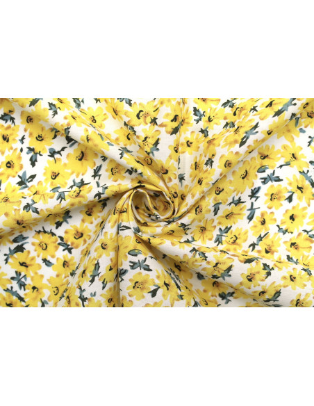 Tissu Popeline Coton Imprimé Fleur Wendy Jaune -Au Mètre