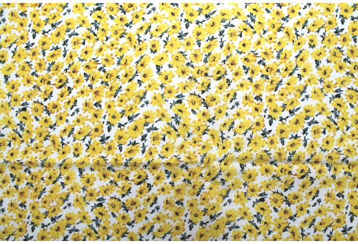Tissu Popeline Coton Imprimé Fleur Wendy Jaune -Au Mètre