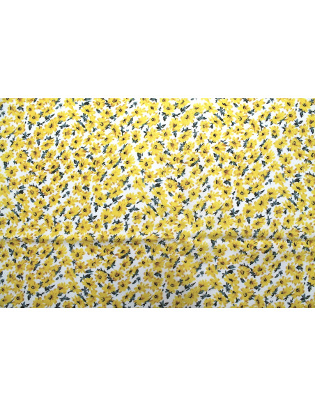 Tissu Popeline Coton Imprimé Fleur Wendy Jaune -Au Mètre