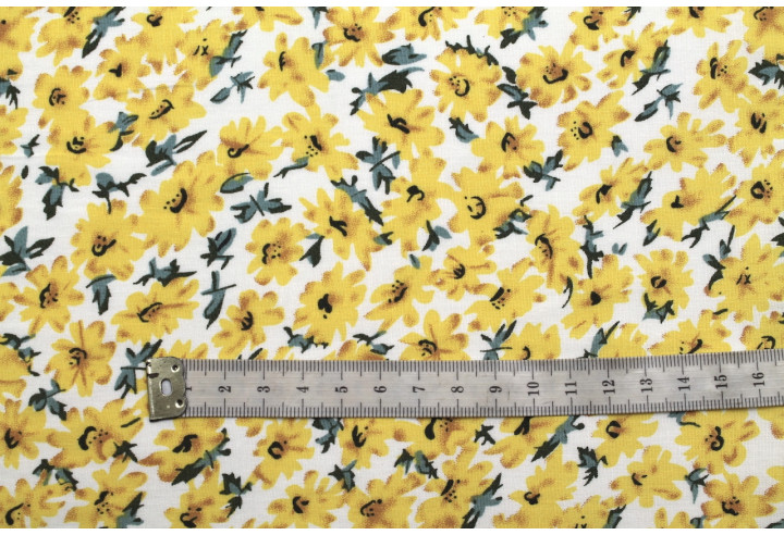 Tissu Popeline Coton Imprimé Fleur Wendy Jaune -Au Mètre