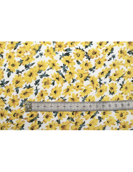Tissu Popeline Coton Imprimé Fleur Wendy Jaune -Au Mètre