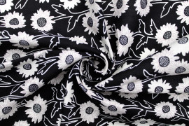 Tissu Popeline Coton Imprimé Fleur Gama Noir -Au Mètre