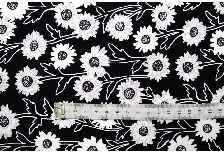 Tissu Popeline Coton Imprimé Fleur Gama Noir -Au Mètre