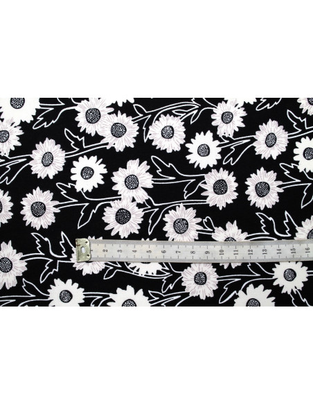 Tissu Popeline Coton Imprimé Fleur Gama Noir -Au Mètre