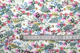 Tissu Popeline Coton Imprimé Fleur Sapin Vert et Rose -Au Mètre