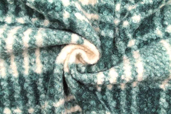 Tissu Tweed Bouclette Chloé Carreaux Vert/Écru -Au Mètre