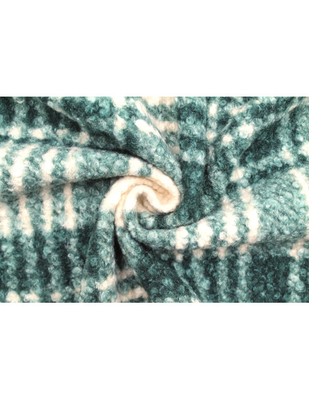 Tissu Tweed Bouclette Chloé Carreaux Vert/Écru -Au Mètre