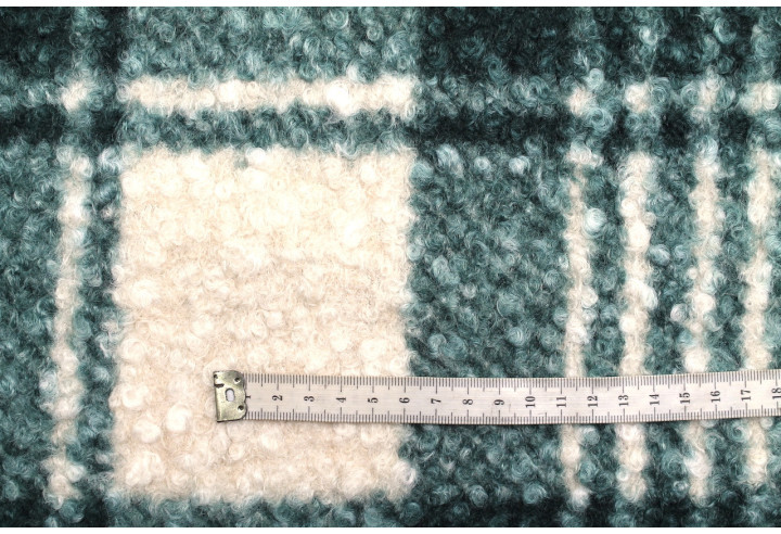 Tissu Tweed Bouclette Chloé Carreaux Vert/Écru -Au Mètre