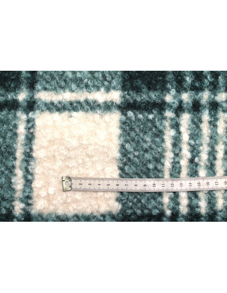 Tissu Tweed Bouclette Chloé Carreaux Vert/Écru -Au Mètre