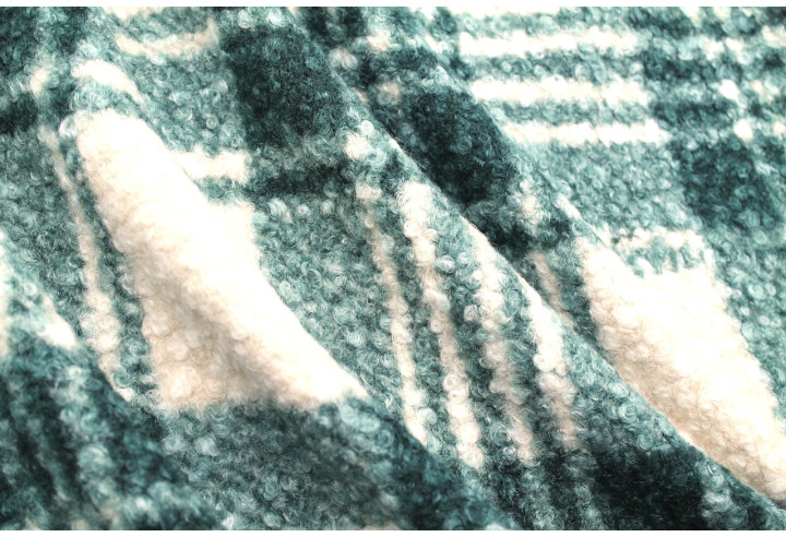 Tissu Tweed Bouclette Chloé Carreaux Vert/Écru -Au Mètre