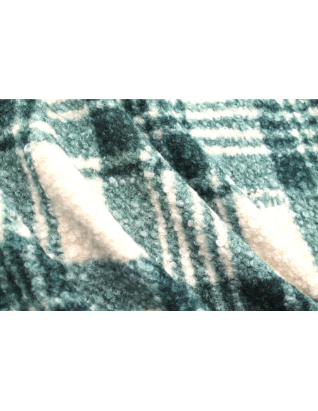 Tissu Tweed Bouclette Chloé Carreaux Vert/Écru -Au Mètre