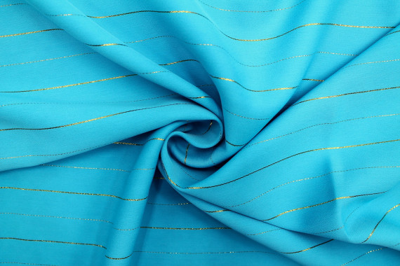 Tissu Crêpe Rayure Lurex Turquoise -Coupon de 3 mètres