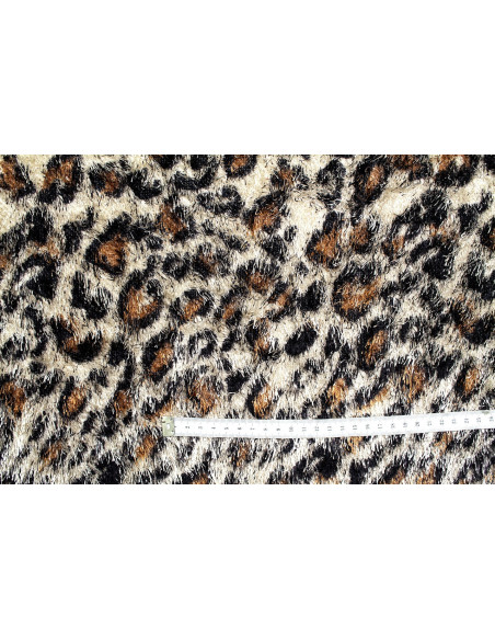 Tissu Maille Pull à Poils Guépard Beige clair -Au Mètre