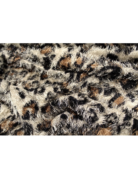 Tissu Maille Pull à Poils Guépard Beige clair -Au Mètre