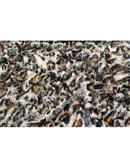 Tissu Maille Pull à Poils Guépard Beige clair -Au Mètre