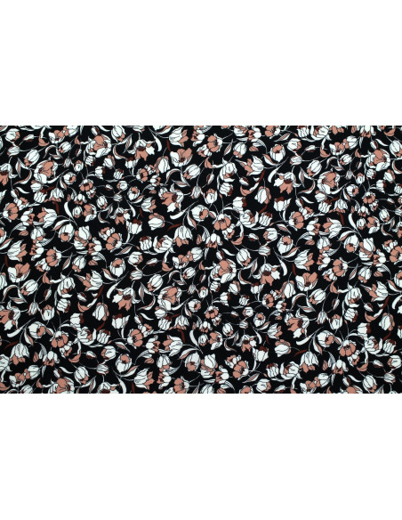 Tissu Crêpe Mousseline Twist Tulipes Noir -Au Mètre