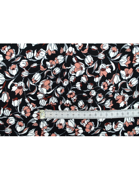 Tissu Crêpe Mousseline Twist Tulipes Noir -Au Mètre