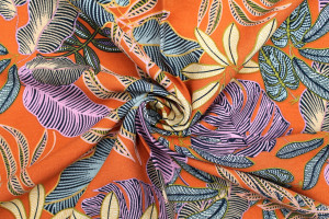Tissu Viscose Imprimée Tropika Brique -Au Mètre