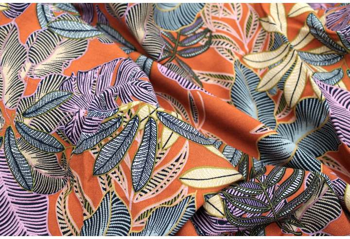Tissu Viscose Imprimée Tropika Brique -Au Mètre