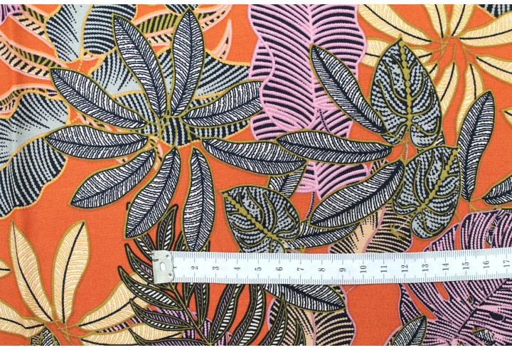 Tissu Viscose Imprimée Tropika Brique -Au Mètre