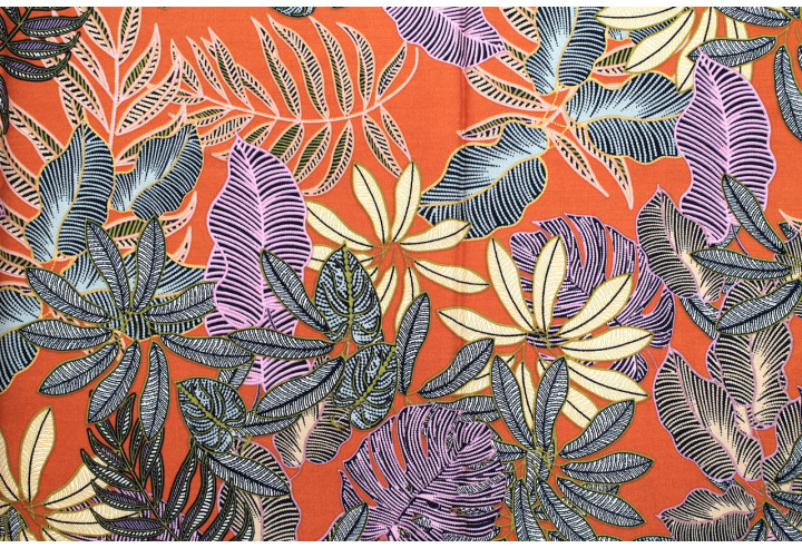 Tissu Viscose Imprimée Tropika Brique -Au Mètre