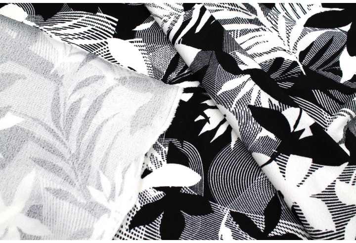 Tissu Maille Crêpe Scuba Exotik Noir et Blanc -Au Mètre