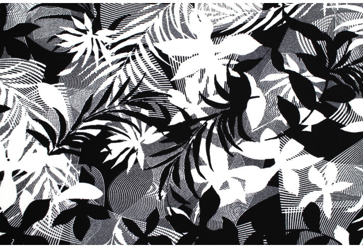 Tissu Maille Crêpe Scuba Exotik Noir et Blanc -Au Mètre