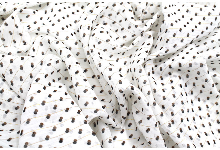 Tissu Mousseline Crinkle Lurex Imprimée Points Blanc -Au Mètre