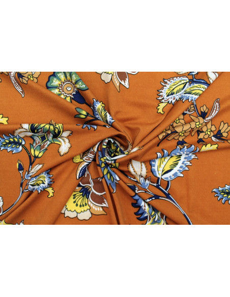 Tissu Jersey Peau de pêche Fleur Maria Brique -Au Mètre