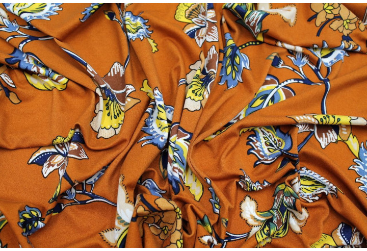 Tissu Jersey Peau de pêche Fleur Maria Brique -Au Mètre