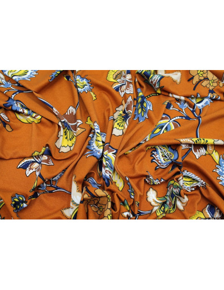 Tissu Jersey Peau de pêche Fleur Maria Brique -Au Mètre