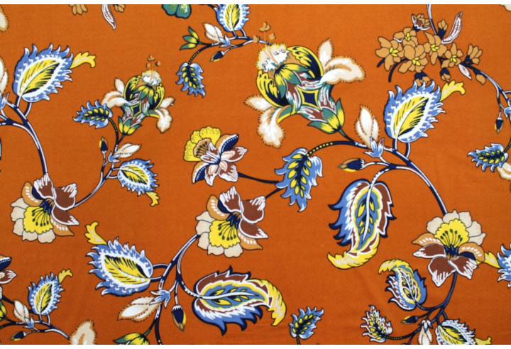 Tissu Jersey Peau de pêche Fleur Maria Brique -Au Mètre