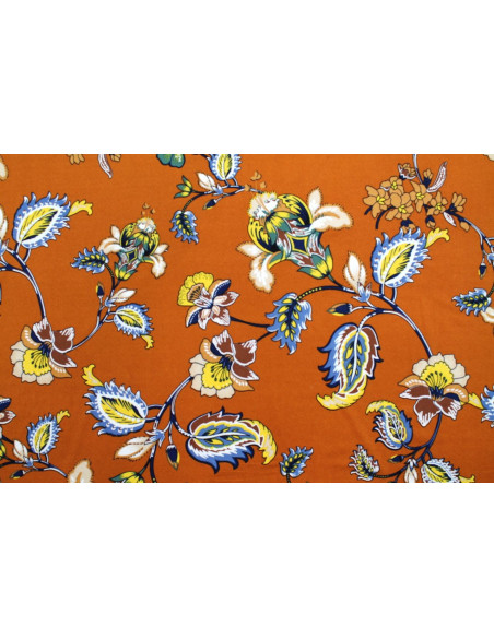 Tissu Jersey Peau de pêche Fleur Maria Brique -Au Mètre