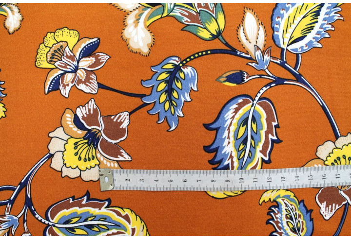 Tissu Jersey Peau de pêche Fleur Maria Brique -Au Mètre