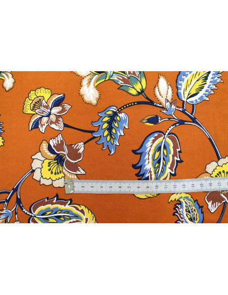 Tissu Jersey Peau de pêche Fleur Maria Brique -Au Mètre