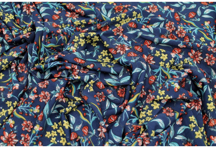 Tissu Lycra Pitch Imprimé Fleurs Hoxy Marine -Au Mètre
