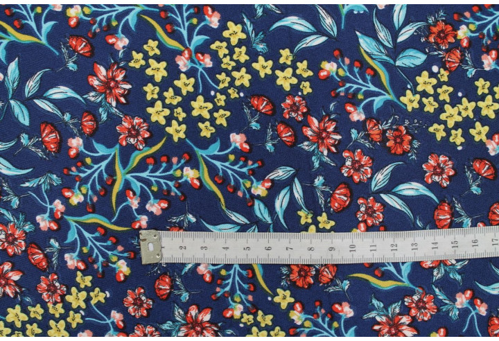 Tissu Lycra Pitch Imprimé Fleurs Hoxy Marine -Au Mètre