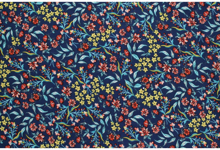 Tissu Lycra Pitch Imprimé Fleurs Hoxy Marine -Au Mètre