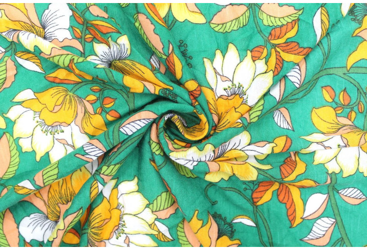 Tissu Jersey Léger Fleurs Bubble Vert -Au Mètre