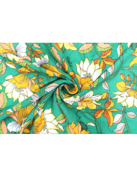 Tissu Jersey Léger Fleurs Bubble Vert -Au Mètre